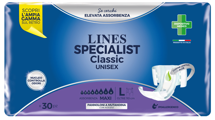 LINES SPECIALIST CLASSIC PANNOLONE MUTANDA MAXI LARGE 30 PEZZI - doctorpill.it