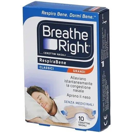 CEROTTI NASALI BREATHE RIGHT CLASSICI GRANDI 10 PEZZI - doctorpill.it