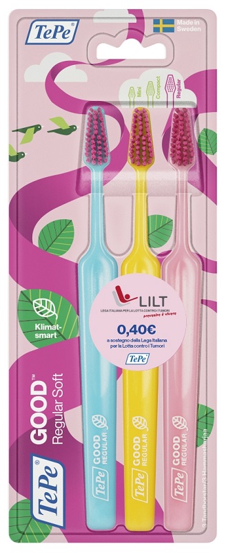 TEPE GOOD REGULAR 3 PACK TOOTHBRUSH EDIZIONE LIMITATA PINK RIBBON - doctorpill.it