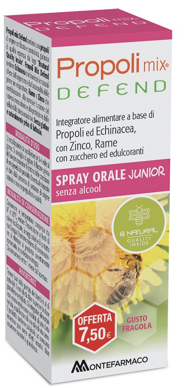 PROPOLI MIX DEFEND SPRAY ORALE JUNIOR ANALCOLICO 30 ML GUSTO FRAGOLA - doctorpill.it