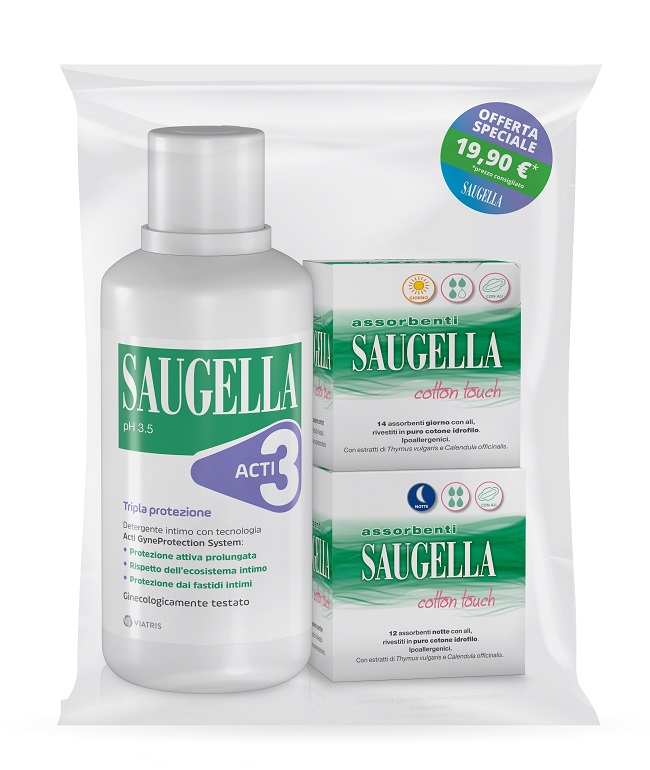 SAUGELLA ACTI3 DETERGENTE INTIMO + 2 SCATOLE ASSORBENTI GIORNO E NOTTE - doctorpill.it