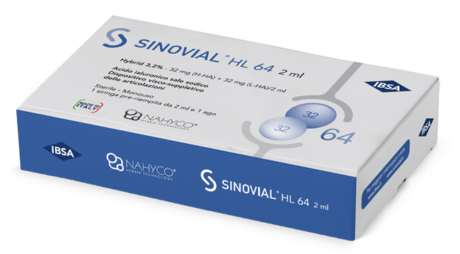 SIRINGA INTRA-ARTICOLARE SINOVIAL HL 64 ACIDO IALURONICO SALE SODICO 3,2% 32MG H-HA + 32MG H-LA/2ML 2 ML - doctorpill.it
