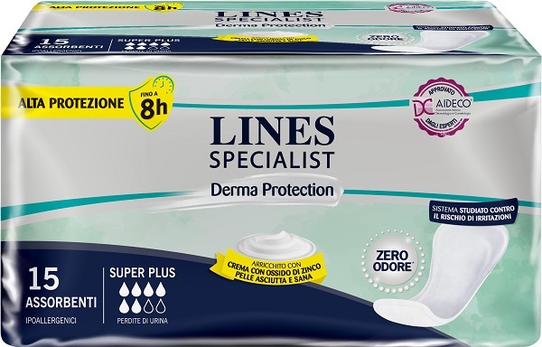 PANNOLONE PER INCONTINENZA LINES SPECIALIST DERMA SAGOMATO ANATOMICO SUPER PLUS 15 PEZZI - doctorpill.it
