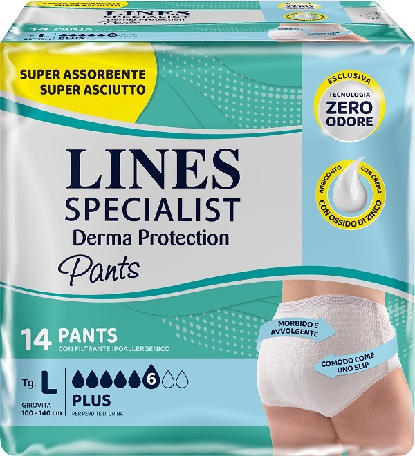 PANNOLONE PER INCONTINENZA LINES SPECIALIST DERMA PANTS PLUS L 14 PEZZI - doctorpill.it