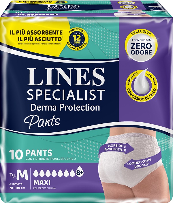 PANNOLONE PER INCONTINENZA LINES SPECIALIST DERMA PANTS MAXI M 10 PEZZI - doctorpill.it