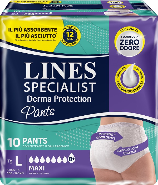 PANNOLONE PER INCONTINENZA LINES SPECIALIST DERMA PANTS MAXI L 10 PEZZI - doctorpill.it