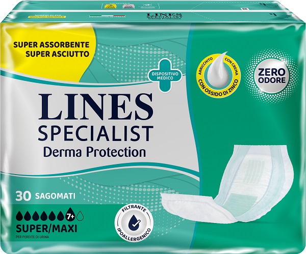 PANNOLONE PER INCONTINENZA LINES SPECIALIST DERMA SAGOMATO SUPER+ 30 PEZZI - doctorpill.it
