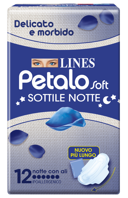 LINES PETALO SOFT SOTTILE NOTTE CON ALI IPOALLERGENICO 12 PEZZI - doctorpill.it