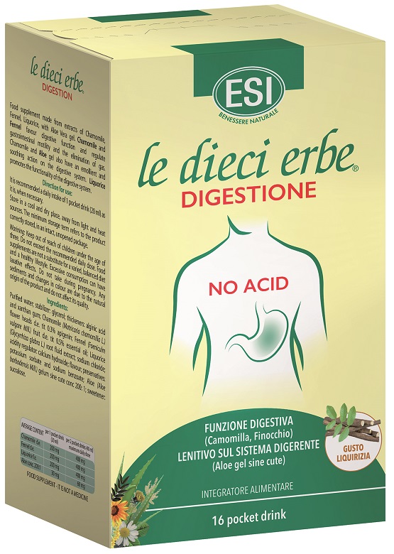 ESI LE DIECI ERBE DIGESTIONE NO ACID 16 POCKET DRINK GUSTO LIQUIRIZIA 20 ML - doctorpill.it