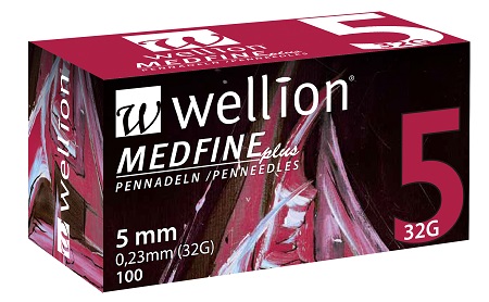 AGO PER PENNA DA INSULINA WELLION MEDFINE PLUS 5 32 GAUGE LUNGHEZZA 5 MM 100 PEZZI - doctorpill.it