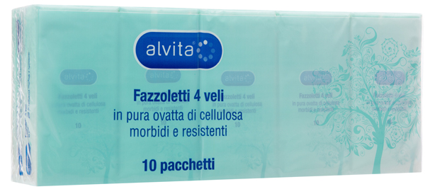 ALVITA FAZZOLETTI 4 VELI PURA OVATTA DI CELLULOSA 10 PACCHETTI - doctorpill.it