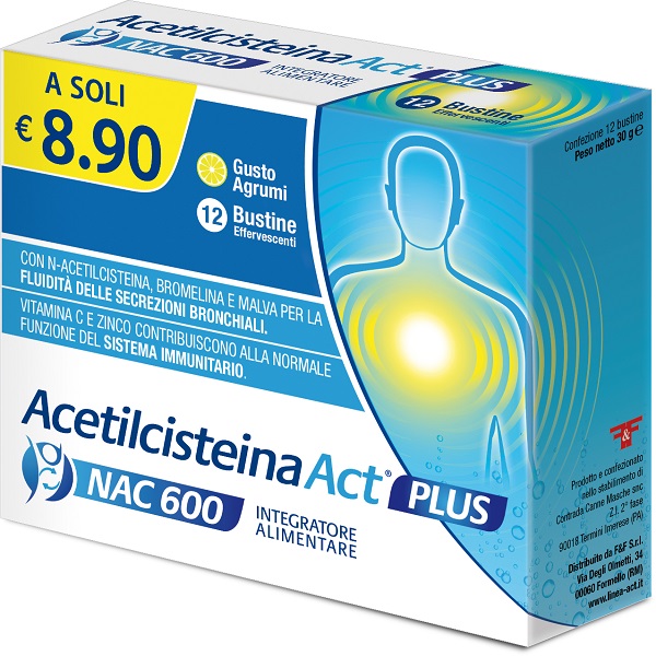 ACETILCISTEINA ACT PLUS NAC 600 12 BUSTINE EFFERVESCENTI AGRUMI - doctorpill.it